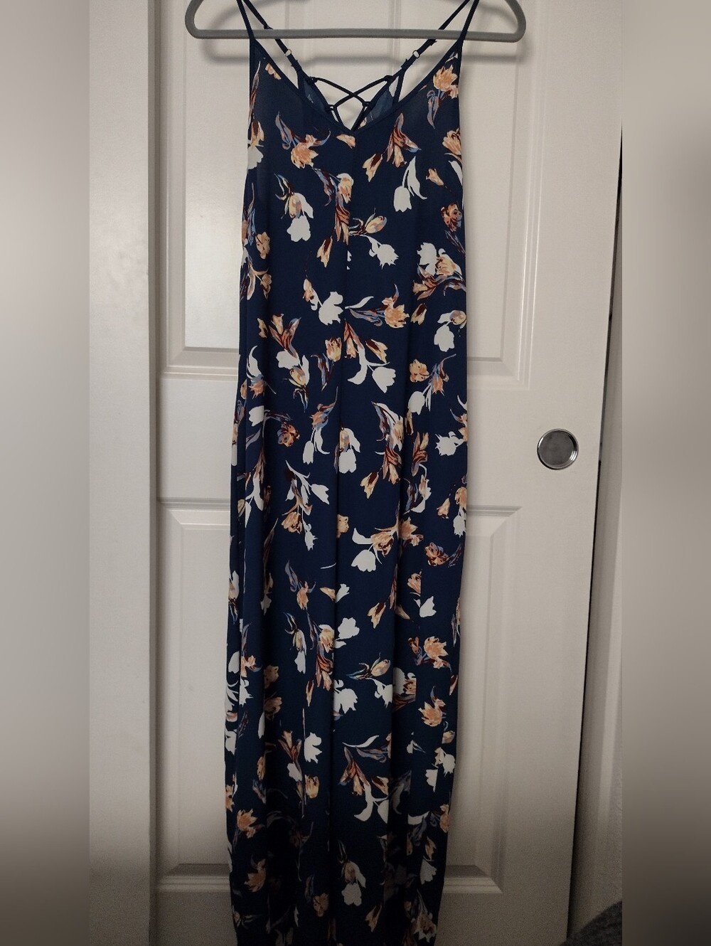 Xhilaration Navy Floral Maxi Dress with Ivory and Mustard Blooms